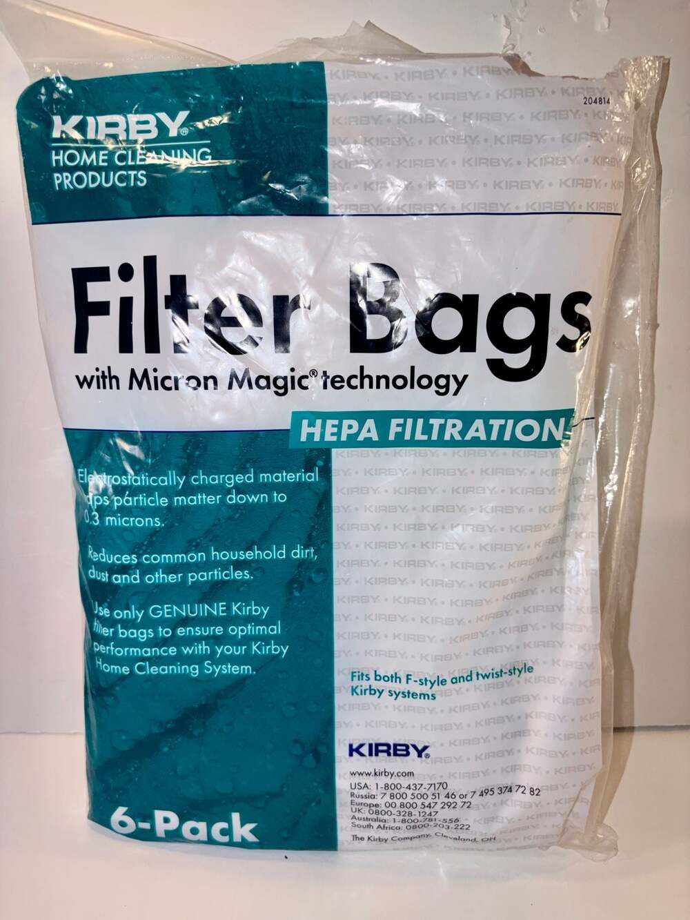 Kirby Micron Magic HEPA Filter Bags 5 Bags Fits F-Style & Twist-Style 204814 Ope